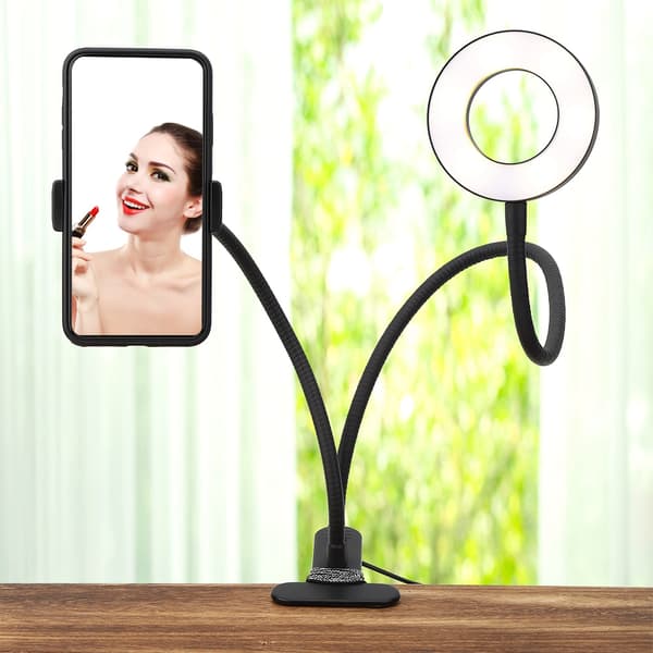 USB Powered Adjustable LED Fill Light Photography Lamp Phone Holder for Live Streaming Black