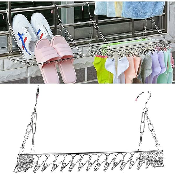 Sock Dryer, Stainless Steel Drying Rack with 100 Hanging Windproof Clips