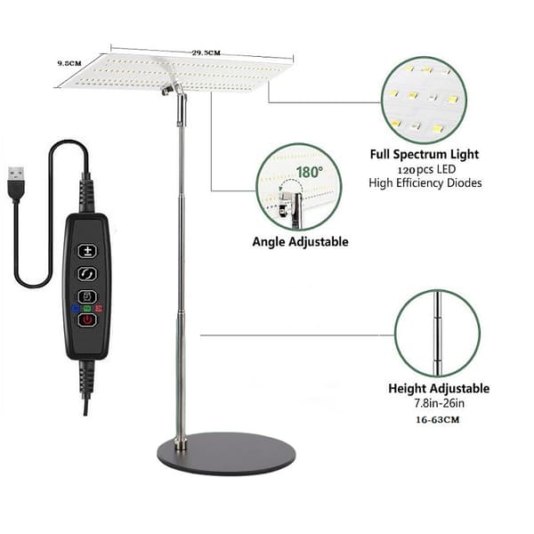 Justerbar LED-vekstlampe med 3 lysmoduser og 4-trinns dimmer