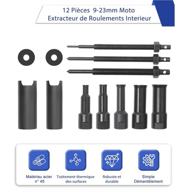 9-23mm Motorcycle Inner Bearing Puller with Blow-Molded Cases Bearing Puller with 5 Collets for Bicycle Bearings, Needle Bearings, Gearbox Bearings