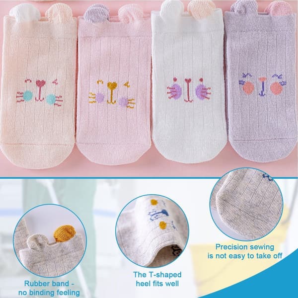 Åtte par babystrømper lilla, oransje, hvit, rosa 6-8cm KLB