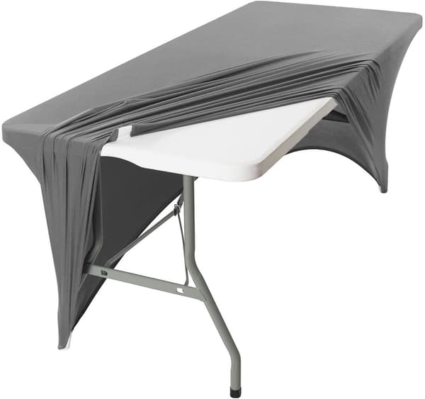 Grey 1.8m Stretch Tablecloths for Rectangular Tables with Open Back, Spandex Rectangular Table Cover for Outdoor Dining, Wedding C C
