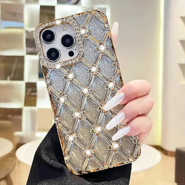 Passer til iPhone 16 Pro Max mobildeksel, søtt luksuriøst glitter strass blomst beskyttende deksel_yux