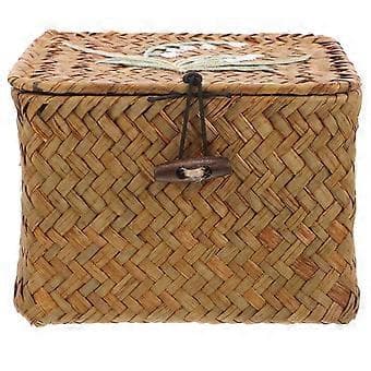 Woven Sundries Basket Makeup Storage Basket with Lid Household Storage Basket
