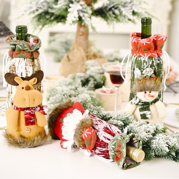 3 stk juleflaskeholdere, strikket i kunstig bark, julevinb#