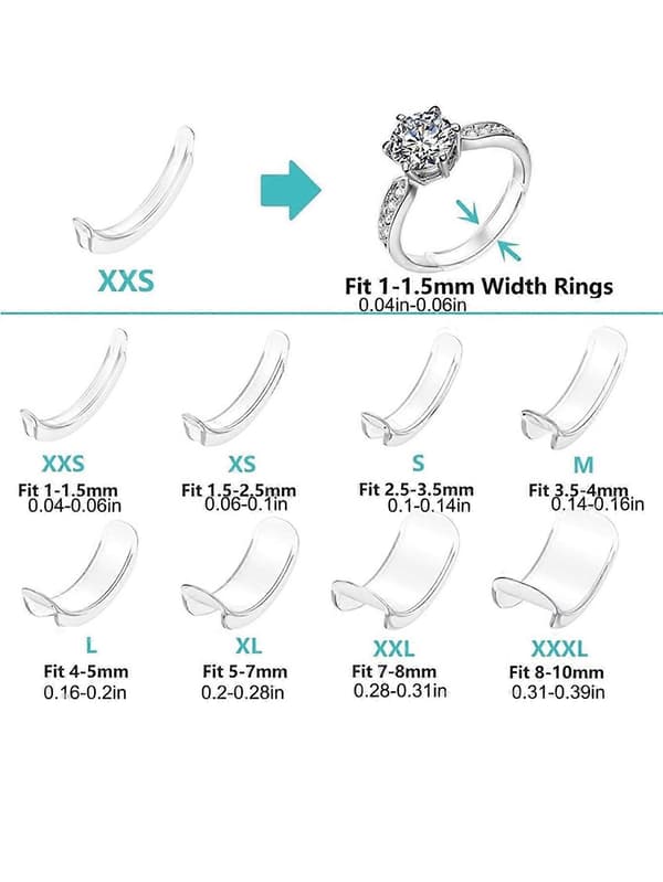 2 sæt /16 stk Usynlig Ringstørrelsesjustering til Løse Ringe Ringjustering Passer Alle Ringe, Sorterede Størrelser af Ringformindsker