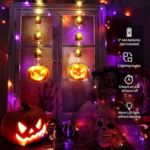 Halloween Window Lights - Orange Pumpkin Lantern Lights - Halloween String Lights