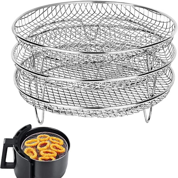 3-pakning Airfryer-stativ, Airfryer-kurv, Rustfritt stål