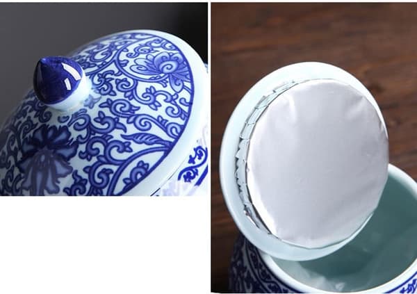 Keramikkbeholder Blå og Hvit Forseglet Godterikrukke Oppbevaring med Lokk B - B