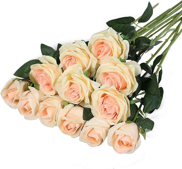 12 Artificial Champagne Roses for Weddings, Parties & Home Decor
