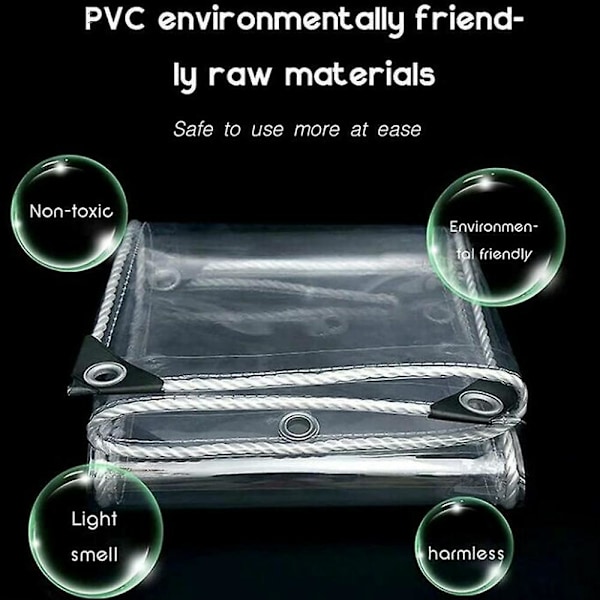 1,5 mx 1,8 m udendørs transparent PVC-plastpresenning med øjer - vandtæt, vindtæt, rivefast dækken til planter