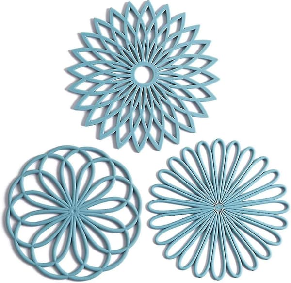 3-pack silikonunderlägg för blommor - Premiumkvalitet, isolerade och hållbara (blå)