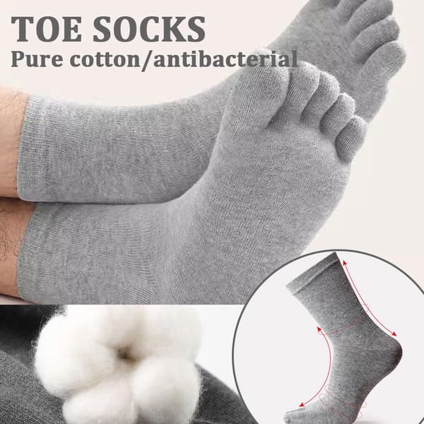 Toe Socks for Runners, 5 Pairs, Seamless Breathable Antibacterial, Dark Grey/Heather/Navy/White/Black