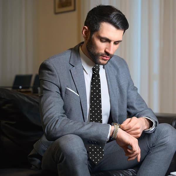 Herre slips med prikker til mænd, silke og lommetørklæde sæt formelle slips bryllup forretning sort - Black Tie