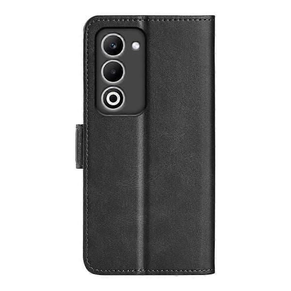 Til Oppo A5 5G Etui Kalvetekstur Læderpung Mobilcover Sort