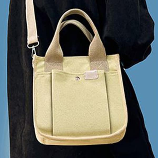 Lærred mulepose indkøbs-crossbodytaske med greb khaki - Khaki