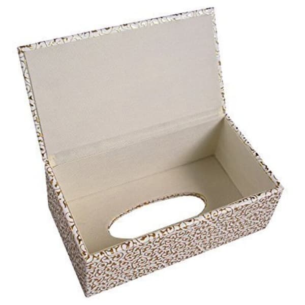 PU-læder ansigtsvævsdispenser 25 x 14 x 9,5 cm (guld)