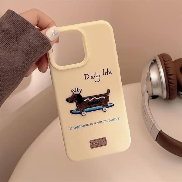 Kompatibel med iPhone 15 Cover Silikone Sød Hvalp Broderidesign til Mode Slank Blød Fleksibel Silikone til iPhone
