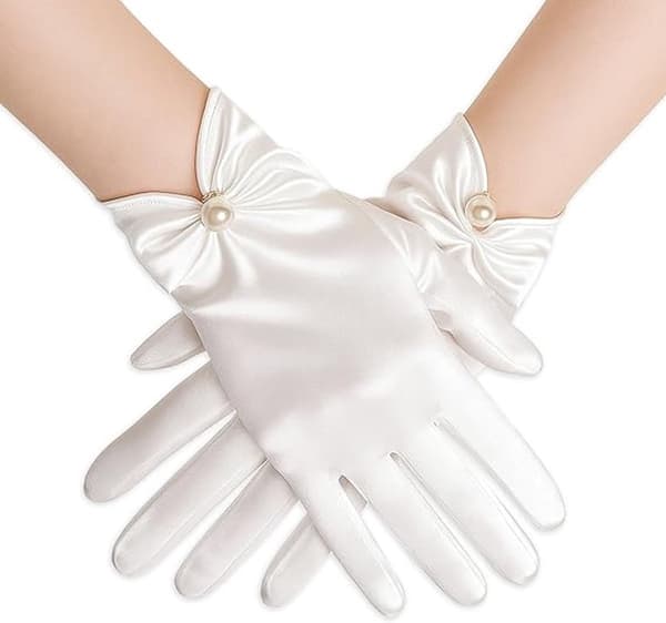Handsker - Korte satinperlehandsker Bryllup teselskab til kvinder Opera til fest, smoking, dans, 22*8 cm hvid_yu