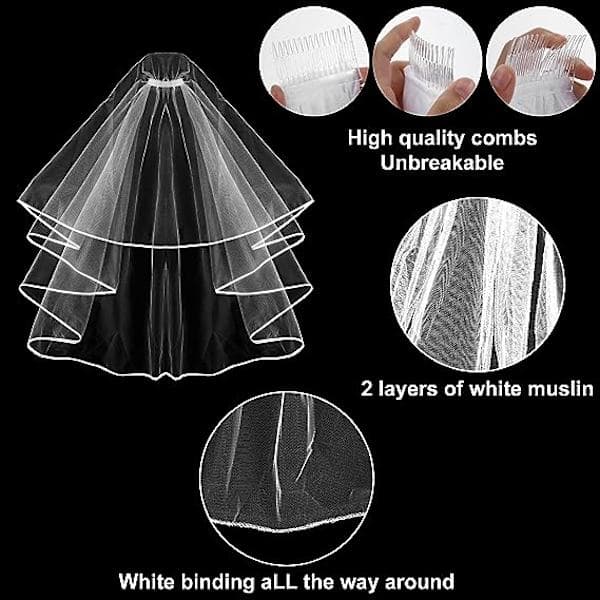 Simple Wedding Veil with Comb 2 Layer Tulle, Wedding Veil with Comb for Bachelorette Hen Party Night Party
