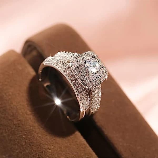 2 ST Zirkon Mikro-Inlagda Ring Diamantringar STORLEK 10 STORLEK 10 storlek 10