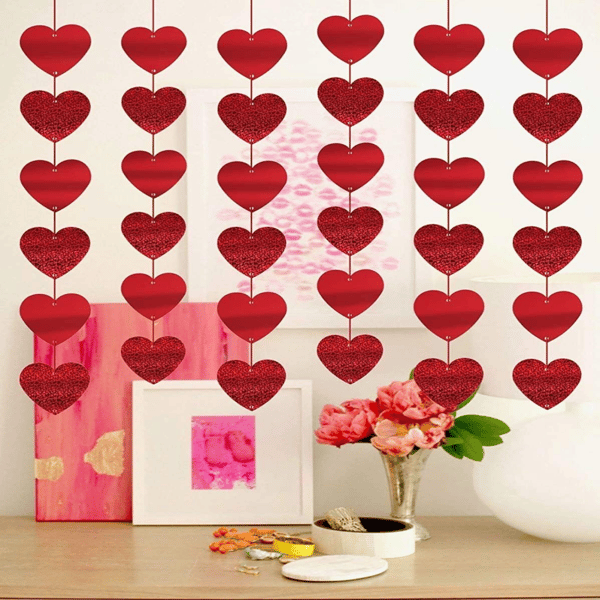 12 stk. røde hjerter Valentinsdag dekorationer, Hjerteformede Hængende_tfrf