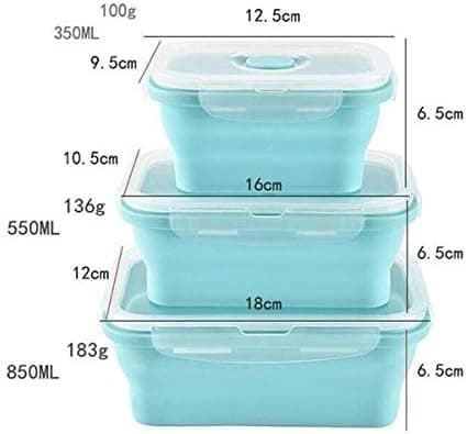 Silicone Lunch Boxes Foldable Collapsible 3-pack Set, Dishwasher Reusable Freezer Safe Household Picnic Party Bento Box Indoor