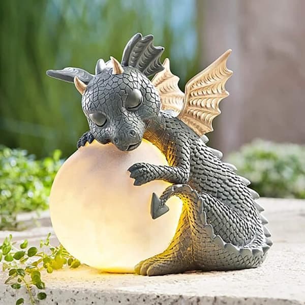 Statue - PRUMYA - Lysende drage - Harpiks - 12x15x16 cm - Havedekoration[DB]