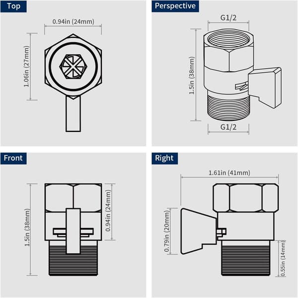(Matt Black) Water Flow Control Valve, Brushed Nickel Shut Off Valve for Handheld Shower, Adjustable