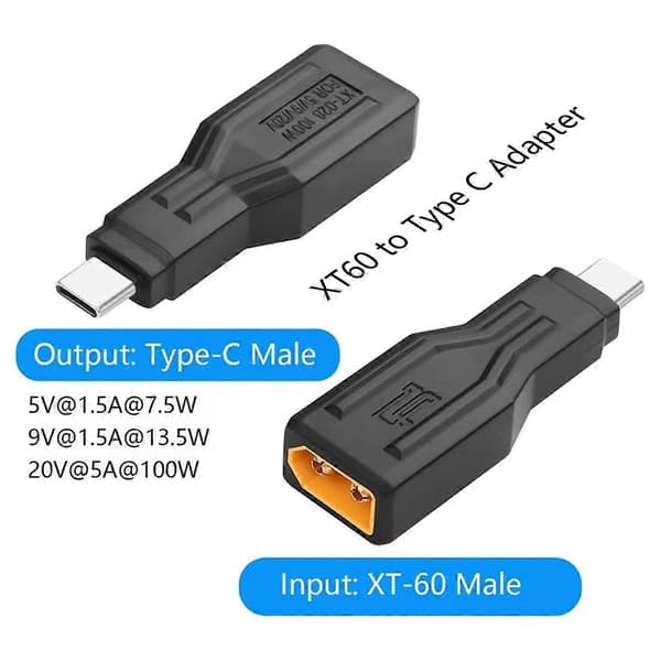 XT60 til USB C-adapter Energilagring XT60 Han til Type-C Han 100W 20V Opladningsstik til bærbare computere LED Robotstøvsugere