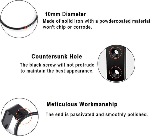 Flower Pot Holder, Metal Wall Mount Ring with Screws, Black, 15 cm Diameter, 3 pcs