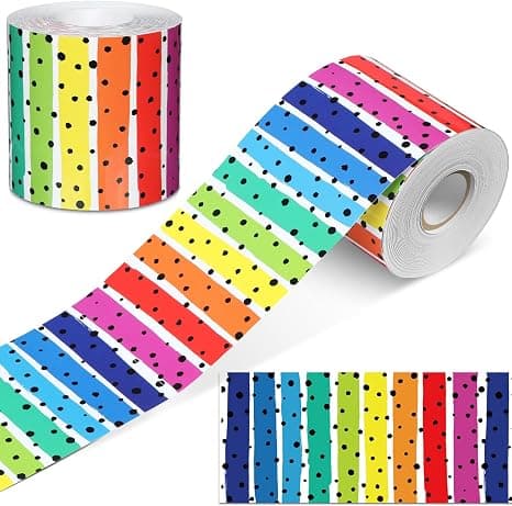 7.5 cm x 18 m Classroom Bulletin Board Border Polk Dot Stripes Straight Rolled Trim Classroom Borders for Bulletin Board Decorations School Home (Rainbow)