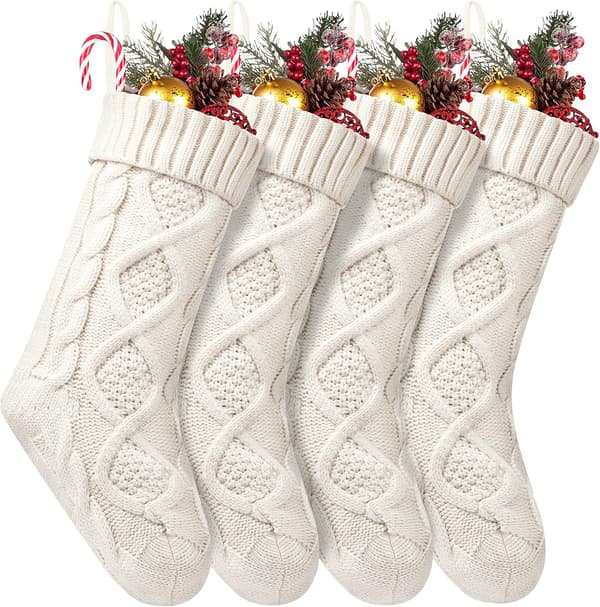 4-pak julestrømper 46 cm, gaver og dekorationer til familiefester, julefester, råhvid