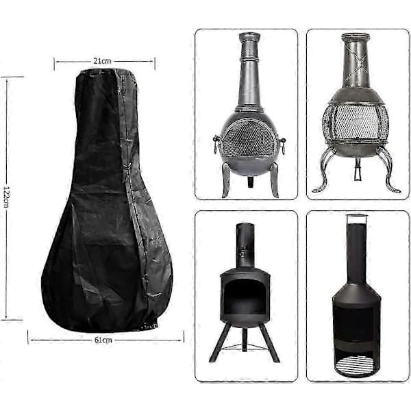 Chimenea Cover 210D Oxford Fabric Windproof Drawstring Outdoor Patio Fire Pit Cover Black 24 x 48 inches