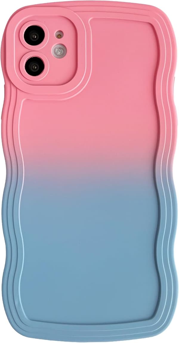 Gradientfarget solid mykt TPU-deksel med bølget kantramme for iPhone (Rosa og Blå, iPhone 11)