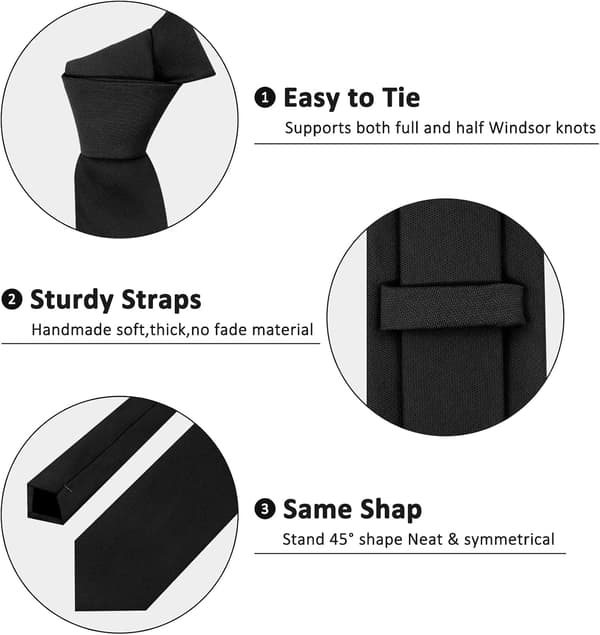 Smal slips til mænd, ensfarvet slips 2,76'' bomuldslinned drengeslips til daglig brug, bryllupper, missioner sort - Black