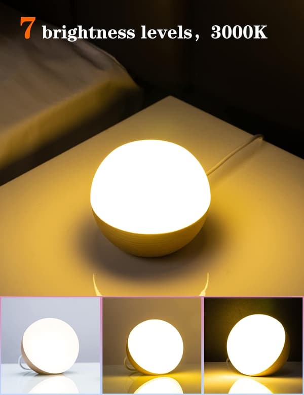 Nattlampe i tre og glass, sengelampe til soverom, bordlampe, nattlampe til barn, bursdagsgave (hvit)
