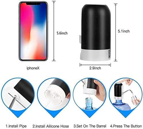 Bottle Water Pump, USB Charging, Portable Electric Drinking Water Pump 5 Gallon Universal Water Bottle Switch (Black)