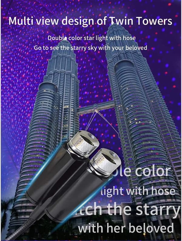 USB-nattlampe Stjerneprojektor, 2 i 1 Auto Bil LED Taklampe