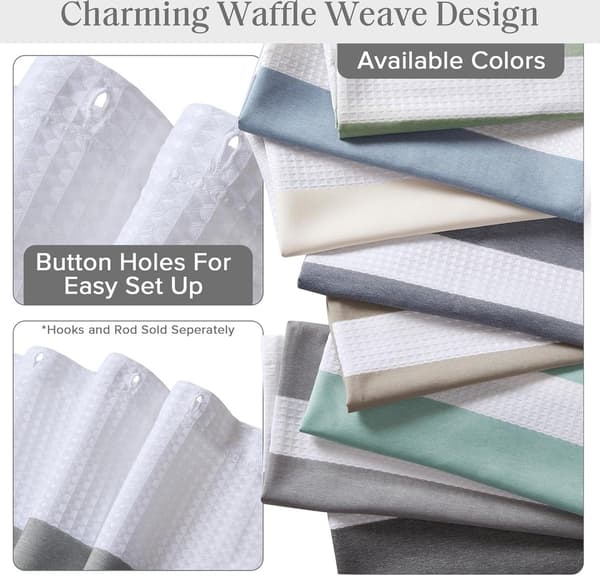 Striped Polyester Fabric Shower Curtain with Ring Holes, Privacy, Bathroom Decor, Machine Washable, Grey 180x180cm