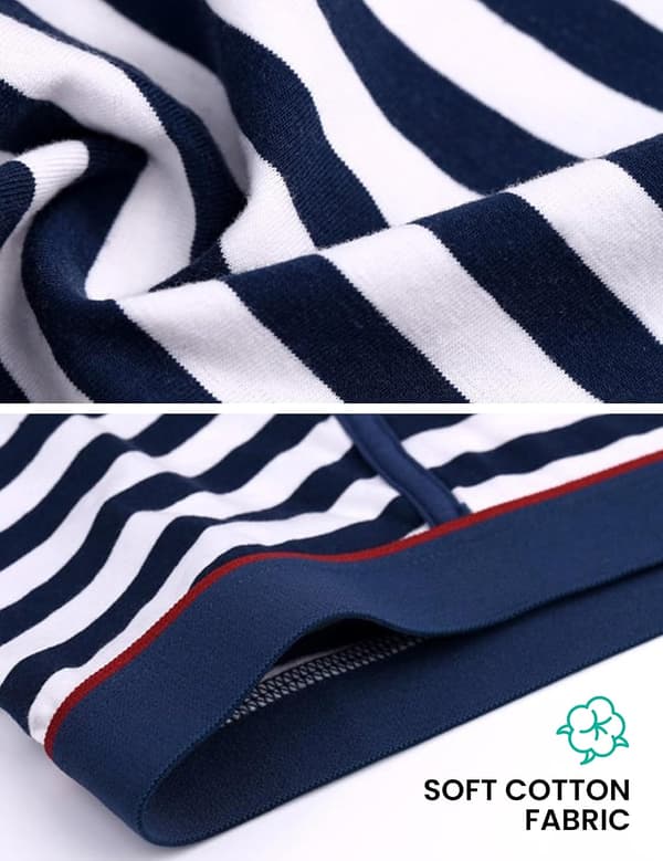 Bokserunderbukser til mænd i bomuld med stribet mønster og gylp, medium Medium Stripe