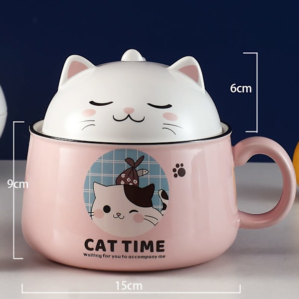 Ramen Bowl with Lid, Cute Cat Salad Bowl Handle, 1020mL