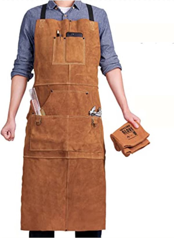 Læder Grillforklæde - 99x61 cm - Brun - Unisex - Justerbart Spænde - Perfekt Gave til Mænd og Kvinder
