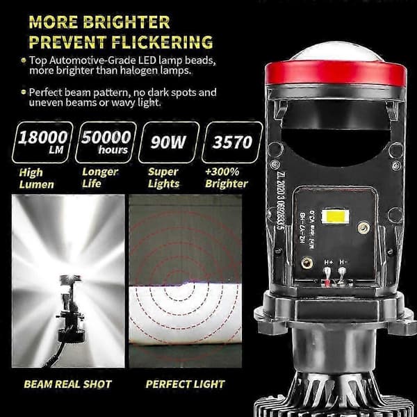 Y7D H4 LED Headlight Car Bulb 6500K 90W 18000Lm Conversion Kit High/Low Beam.
