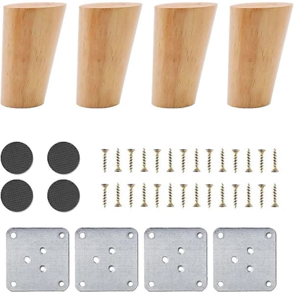 Sett med 4 møbelben i tre, 8 cm erstatningssofaben med tilbehør (skrå design)