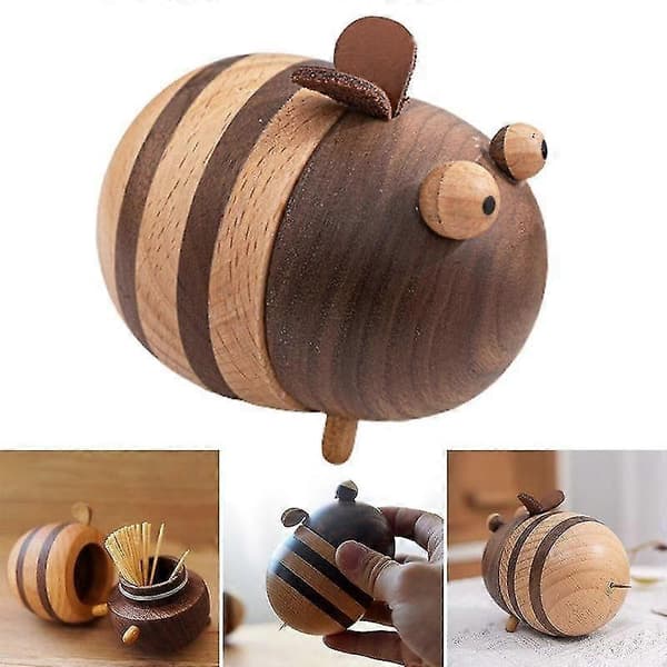 Toothpick Holder Large Capacity Easy Access Hole Design Wooden Bee-shaped Toothpick Holder Friend Gift