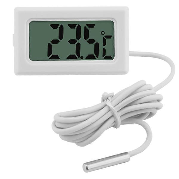 Digital LCD-termometer temperaturmåler med vanntett sensorprobe (FMY) hvit white