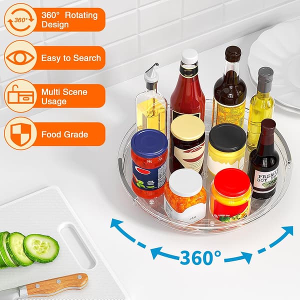 2 Pieces Refrigerator Turntable, 23.5 cm Spice Turntable, 360° Kitchen Turntable, Rotating Kitchen Turntable for Spices, Bottles, Cosmetics, Fruit