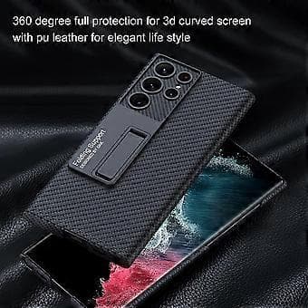 Matt PU Leather Case Compatible with Samsung Galaxy S23 Ultra, Ultra-Thin Phone Cover with Adjustable Stand