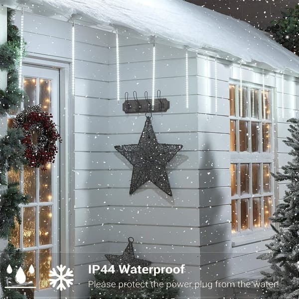 Utendørs julelys 30 cm 10 rør 240 LED meteorregnlys vanntett IP44 lysslynge, kaldhvit